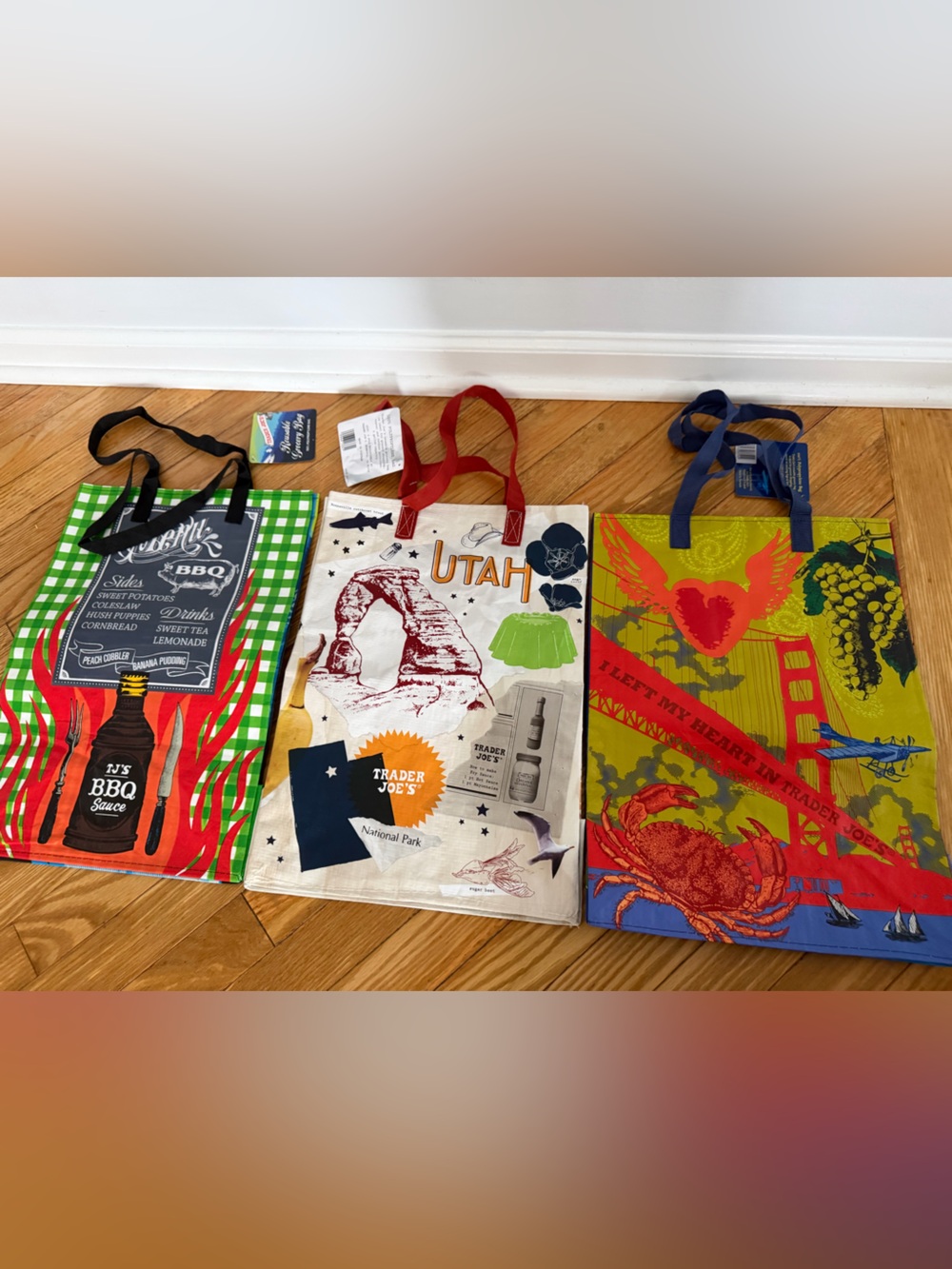 Trader Joe’s reusable bags. Three new unused, bags. One from each state. $15.